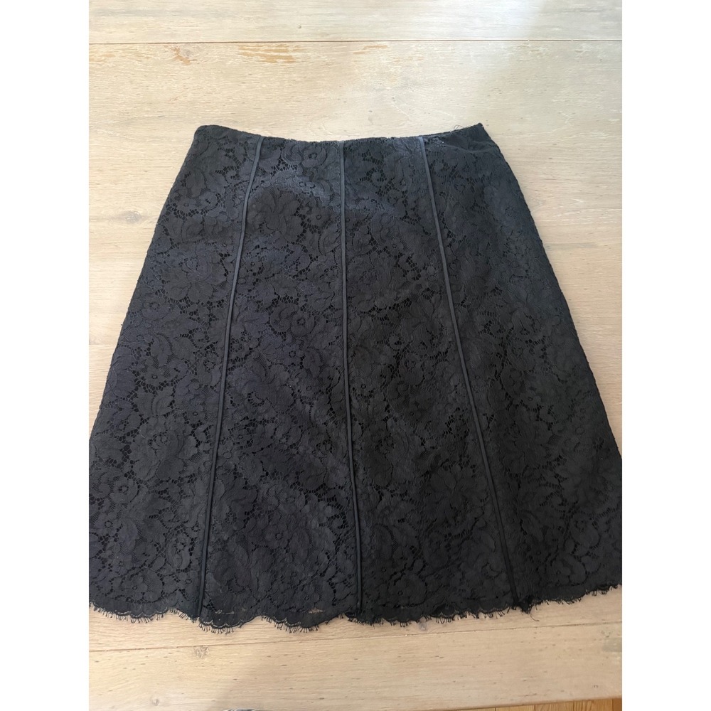 Dana Buchman Black Lace A Line Midi Skirt Side Zip Sheer Overlay 32 in waist‎